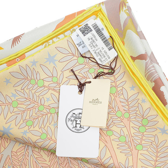 HERMES Carre 90 scarf double face le Charme d'Orphee bouton d'or/claim - Picture 4 of 6